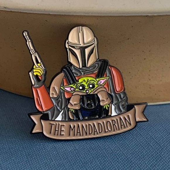 Jewelry - Brand new Star Wars inspired Mandalorian and baby Yoda enamel pin